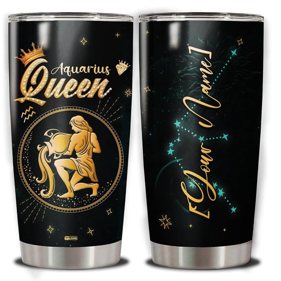 Personalized Zodiac Horoscope Aquarius Queen Sign Astrology Stainless Steel Tumbler 20oz 30oz Cup Christmas Birthday Present Constellation Gift Thing For Women Men Best Friends Family
