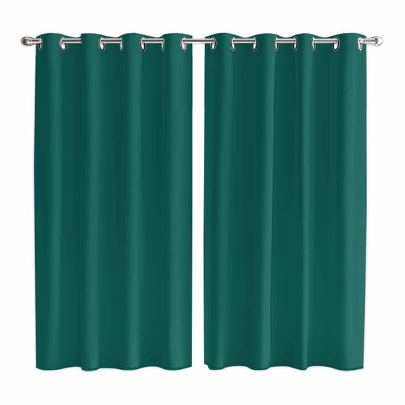 Dark Green Kitchen Curtains 63 Inch Length, Modern Pure Dark Green Grommet Top Bedroom Living Room Curtains, Light Filtering Cafe Curtain Drapes 2 Panels Set 84''x63''