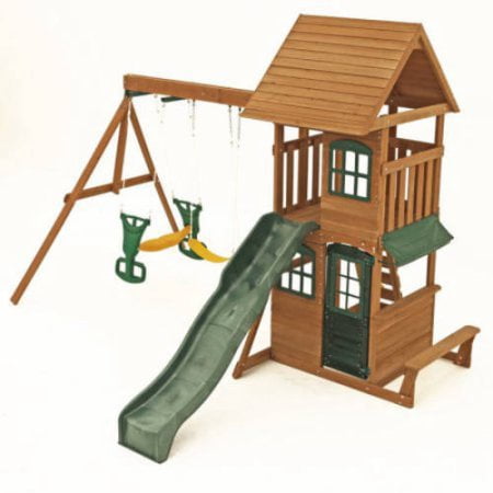 kidkraft windale wooden cedar swing set