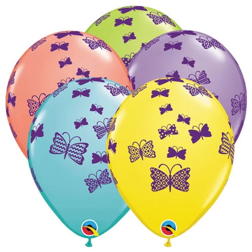 11 inch Qualatex Patterned Butterflies Rising Latex Balloons (6 Pack) - Party Supplies Decorations