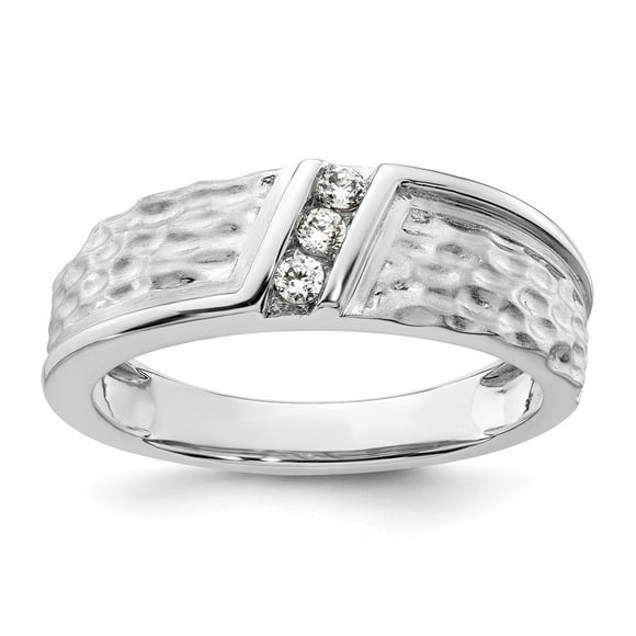Diamond2Deal 14k White Gold Polish & Satin Hammered Diamond Men's Wedding Band Size- 10