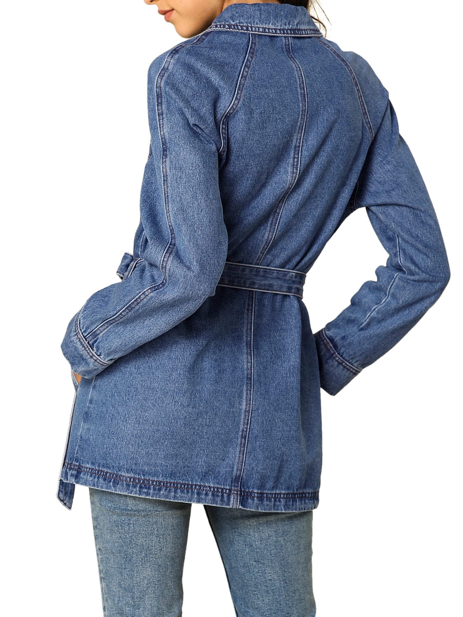 DARING DIVA Woman's Boyfriend Tie Waist Denim Jacket with Pockets XL Blue