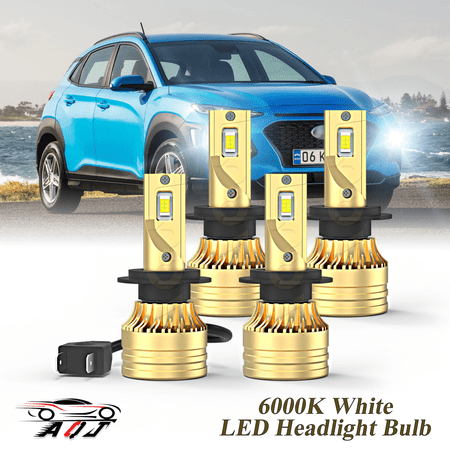 LED Headlight Bulb for Hyundai Kona 2018 2019 2020 2021 - 100,000LM Super-Bright 6000K White, High Low Beam Bulbs,Plug & Play, Pack of 4