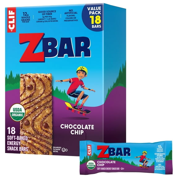 Zbar - Chocolate Chip MFF30 - Soft-Baked Energy Snack Bars - Non-GMO - 12g Whole Grains - USDA Organic Granola Bars (18 Pack)