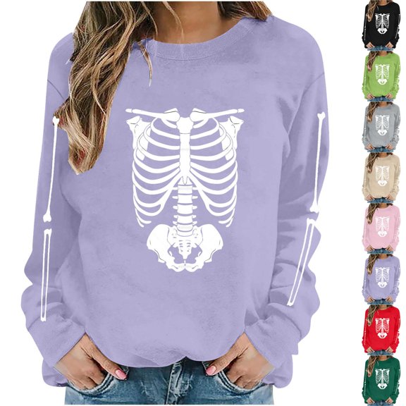 Oversized Halloween Sweatshirt Womens Crew Neck Casual Cute Printed Shirts Lightweight Loose Fit Long Sleeve Vintage Tops