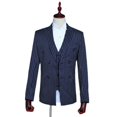 thumbnail image 5 of Traje de hombre para escenario, traje de estudio, traje temático, presentador de espectáculos, chaleco de rayas blancas y azul marino, conjunto de tres piezas, 5 of 5