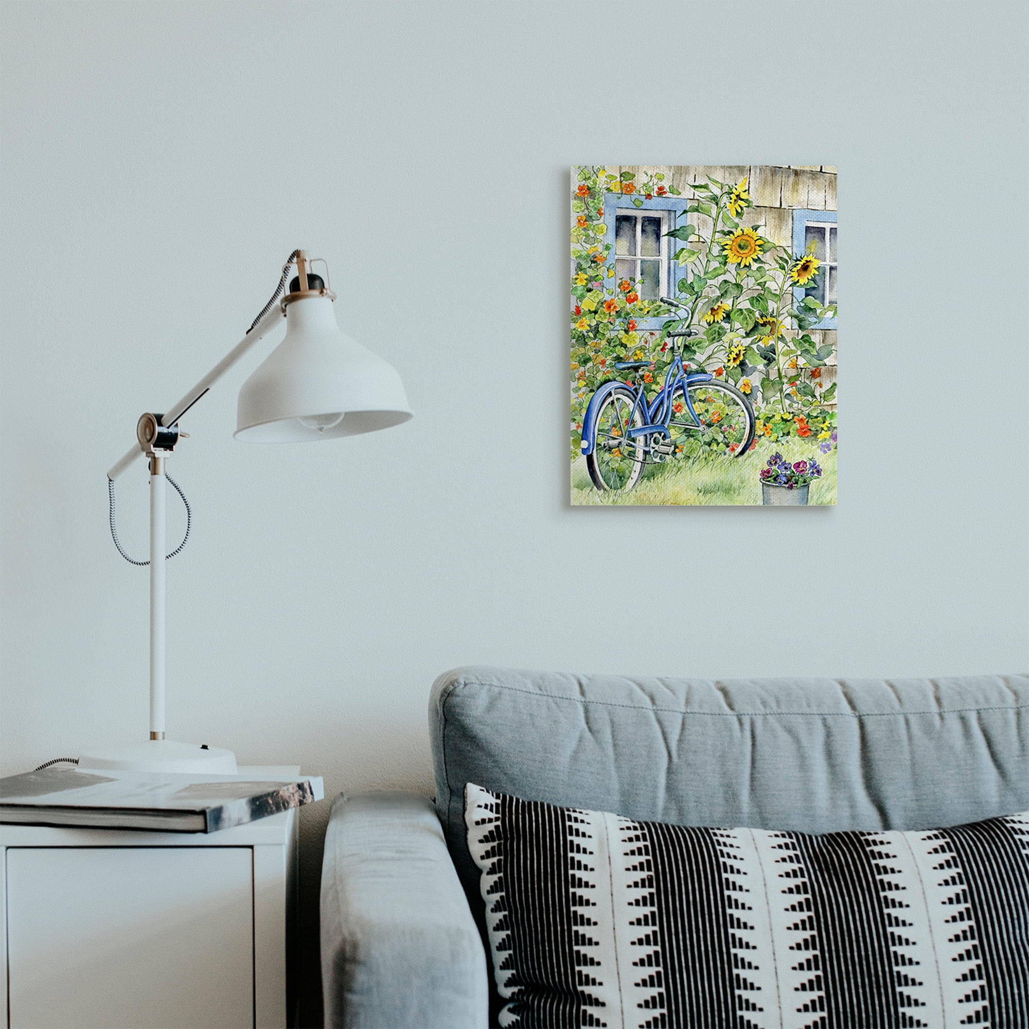 Stupell Industries Blue Bicycle on Traditional Farmhouse Sunflowers Canvas Wall Art, 16 x 20, Design by Gwendolyn Babbitt
