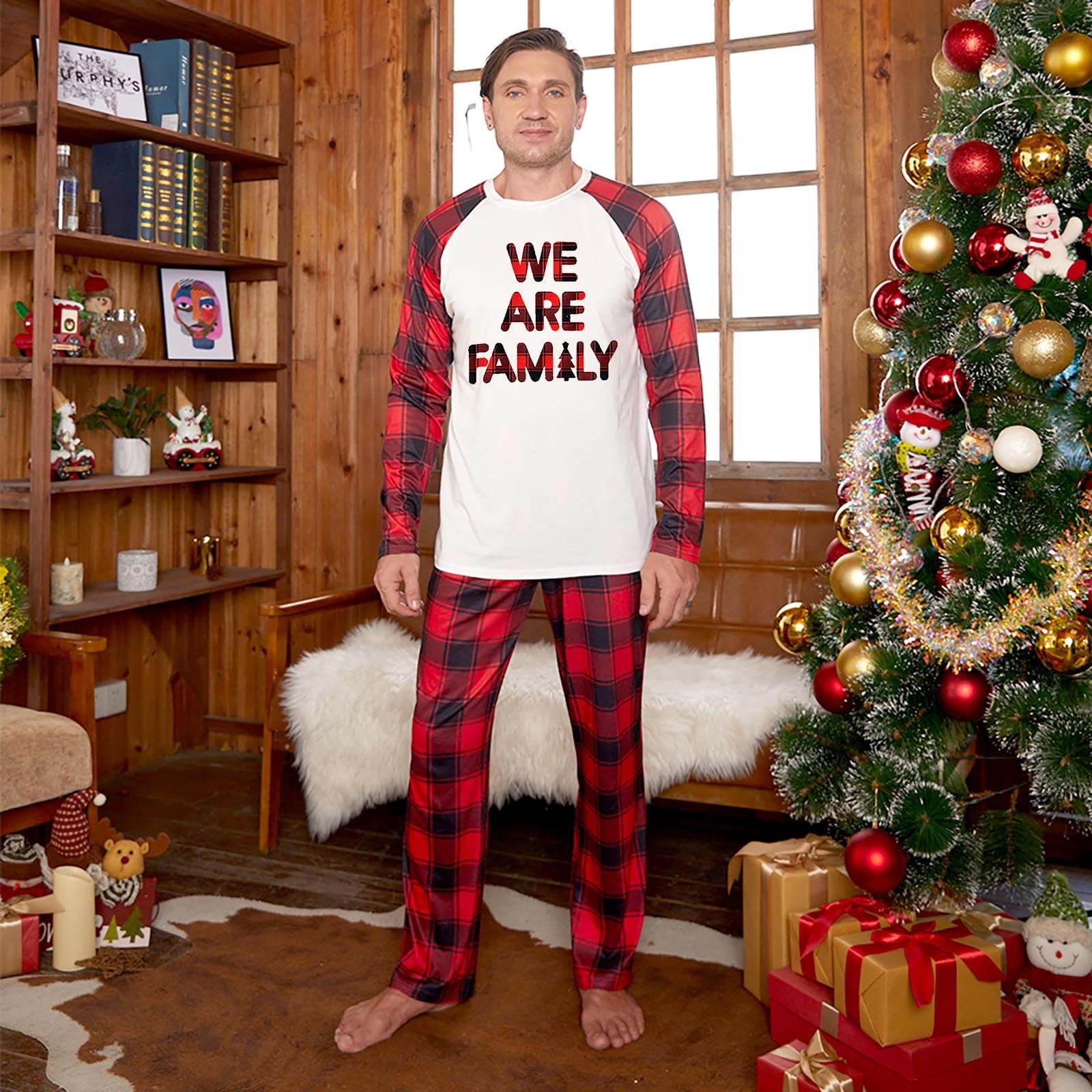 Christmas Matching Pajamas For Family Plaid Love Xmas Trees Printed Pjs  Sets Cute Two Piece Sleepwear Outfits Raglan Long at  Women’s  Clothing