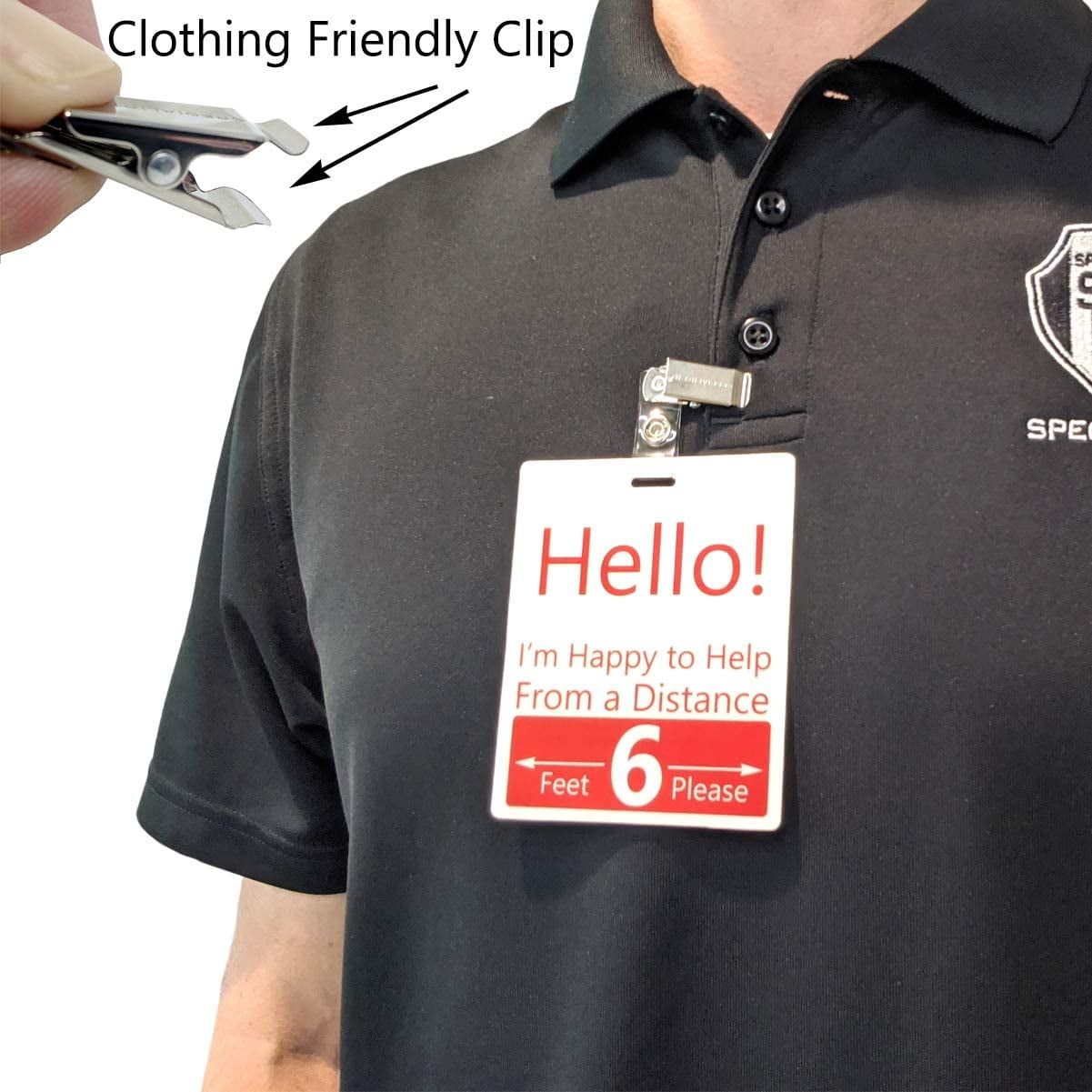Bulk 25 Pack - Social Distancing Badge Buddies - Extra Large 6 Feet Distance Buddy Badges with I'd Clip - Individual Sign for Essential Employee or Health Care Worker by Specialist ID (Red/White)