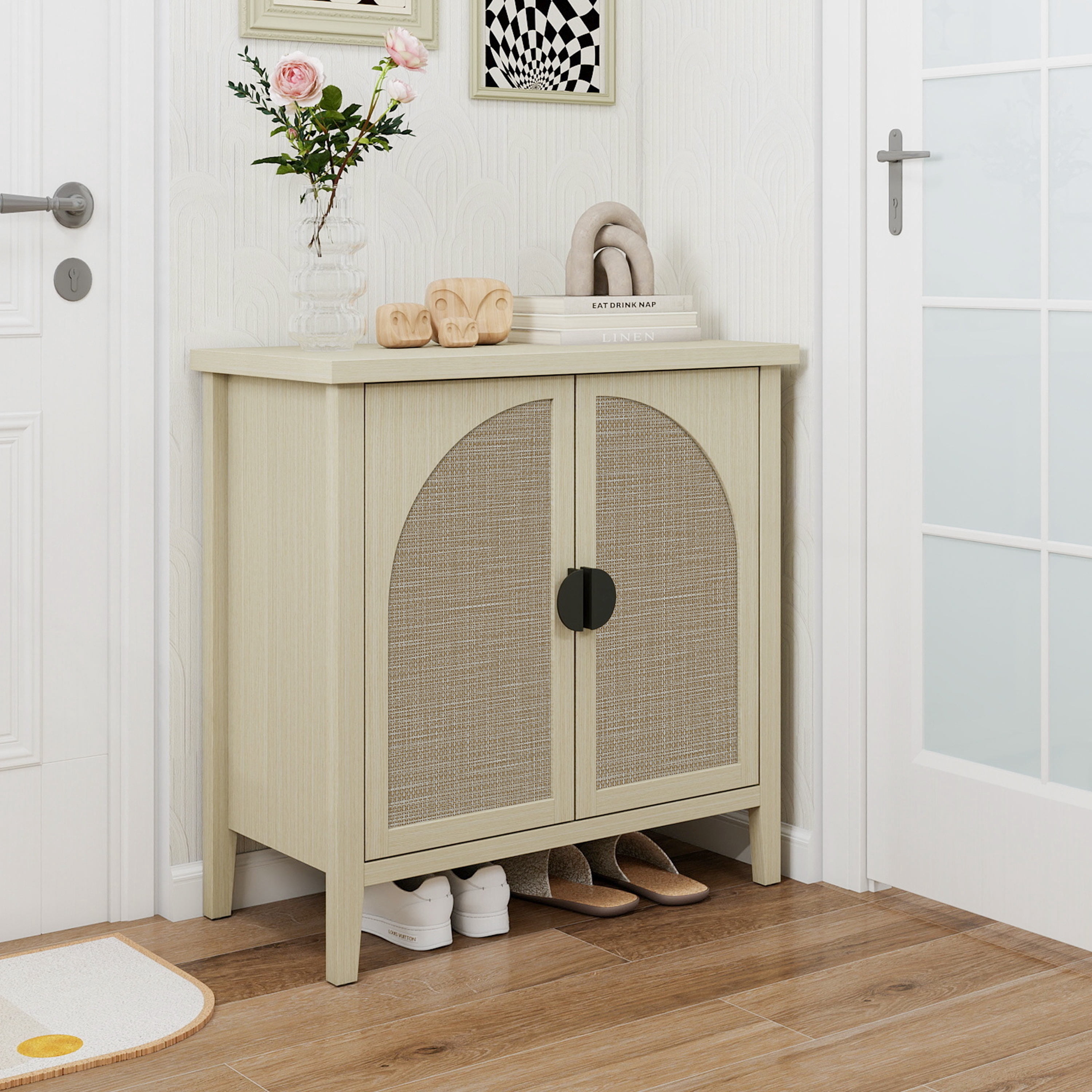 Gewnee Rattan 2 Door Cabinet, Suitable for Bedroom, Living Room, Study