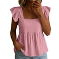 thumbnail image 2 of BADHUB Women's Casual Summer Fashion Square Neck Tank Tops Ruffle Strap Sleeveless Flowy Blouse Chiffon Top Shirts Pink M, 2 of 7