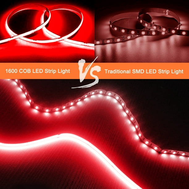 EEEkit COB LED Strip Lights 16.4ft 1600 LED Neon Light Flexible TV Backlight Under Cabinet Tape Light Power Bedroom Kitchen Home Lighting Projects, Red -