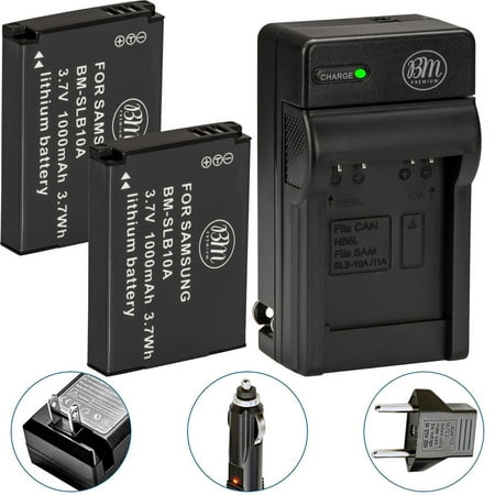 BM Premium 2 SLB-10A Batteries and Charger for Samsung SL105  SL202  SL203  SL310  SL310W  SL420  SL502  SL620  SL720  SL820 TL9  WB150  WB150F Camera