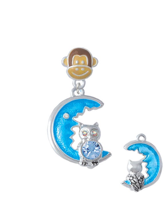 Large Blue Owl on Hot Blue Moon - Monkey Face Charm Bead