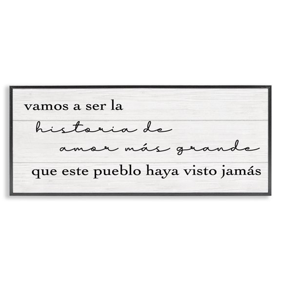 Stupell Industries Historia de Amor Más Grande Inspirational Quotes & Sayings Painting Black Framed Art Print Wall Art, 24 x 10