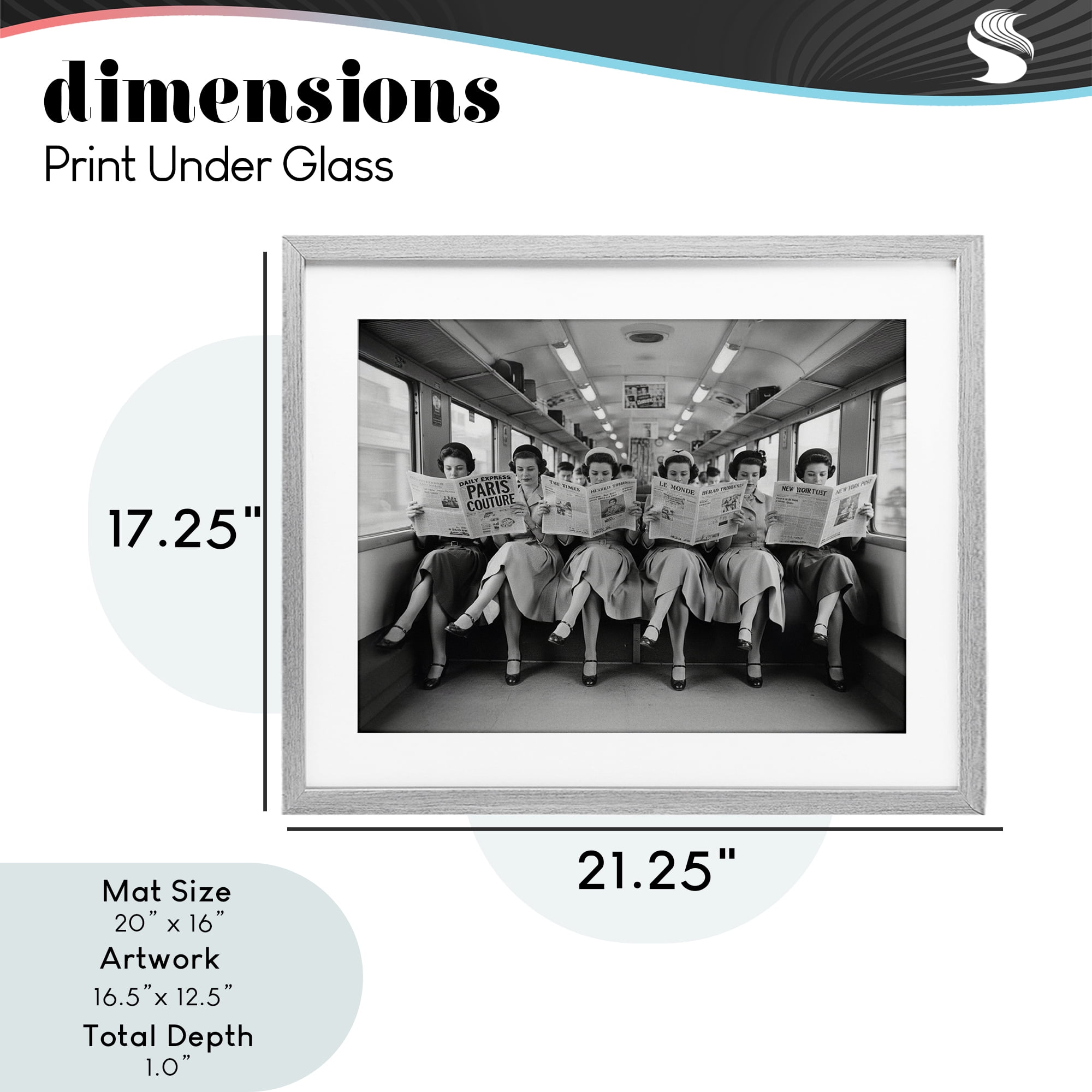 Stupell Industries Newsprint Ladies on Train Gray Framed Print Under Glass, design by A Barefoot Stylist