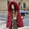 thumbnail image 4 of PiGOGI Women's Winter Jacket Hooded Warm Casual Fashion Winter Coat Fall Outerwear Red XL, 4 of 5