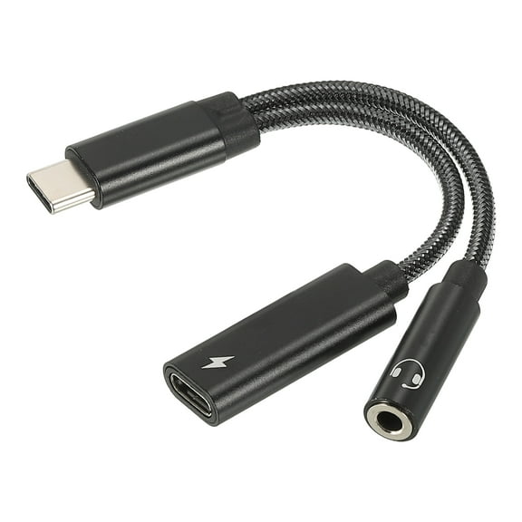 USB C to 3.5mm Headphone and 60W PD Fast Charging Adapter 2 in 1 Type C to AUX Mic Jack HiFi 24bit 96Khz, Black