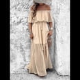 thumbnail image 4 of Vestido Informal de Lunares con Hombros Descubiertos para Mujer, con Volantes, Corsé, Borlas y Cintura Alta, con Abertura y Abertura, Color Liso Albaricoque M, 4 of 8