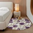 thumbnail image 3 of Purple Floral Round Living Room Rugs 4 ft, Vintage Flower Botanical Leaves Classic Washable Area Rug with Non-Slip Sturdy Edge Binding Round Carpet for Entryway Kitchen Bedroom Bathroom, 3 of 9