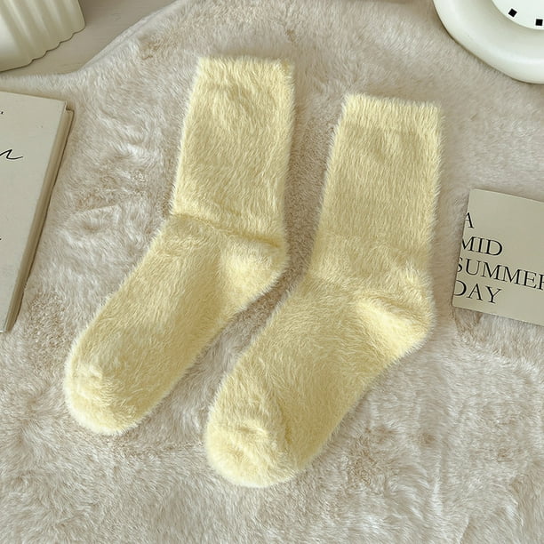 Calcetines de visón de felpa de Color caramelo para mujer, medias de tubo medio de lana suaves y súper elásticos de alta calidad, gruesas y cálidas pa