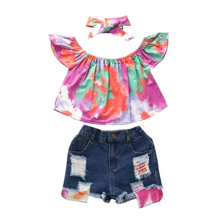 

ZHUASHUM Baby Girl Clothes Outfits Cotton Tie-Dye Tops 3PC Set