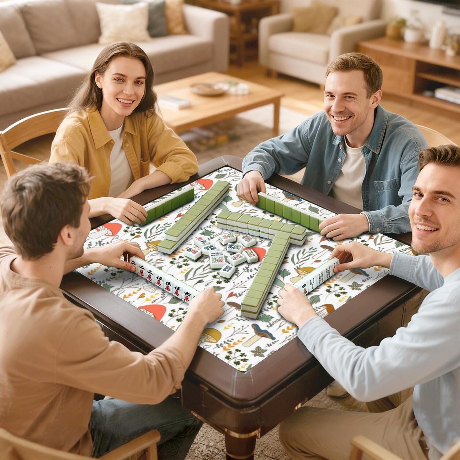 Square Plants Pattern Table Mat 31.5x31.5 Inches Crafted from Rubber with Anti-Slip Non-Skid Texture and Noise Reducing Features for Cards Board Games