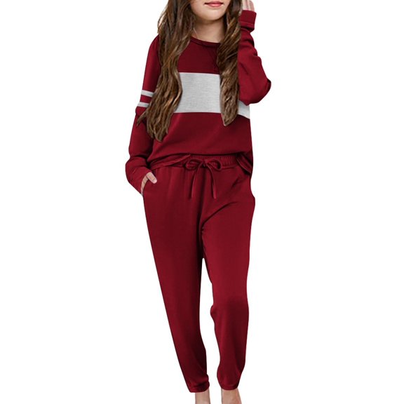 Arshiner Girls' Clothing Sets Sweatsuits Long Sleeve Color Block Pullover Sweatshirts and Lounge Pants with Pocket