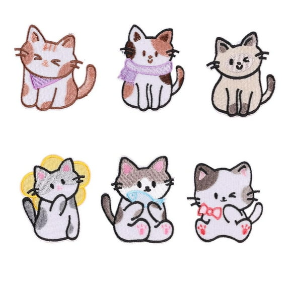 AOOOWER 6 Pcs Lovely Animal Repair Patches Iron on Embroidered Patches Cartoon Cats Sew On Decorative Appliques for Clothes Hat