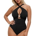 thumbnail image 4 of Roncen Tummy Control Swimsuits One Piece V Neck Slimming Bathing Suit for Women Cutout Ruched Shapewear Swimwear, 4 of 7