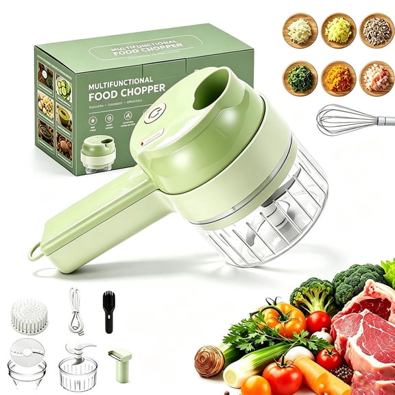 AAYMIA 4 In 1 Handheld Electric Vegetable Chopper, Multi Blade Chopper, Multi-Function Wireless Chopper, Chopping Slicing Grating Whipping Compact Kitchen Prep Tool