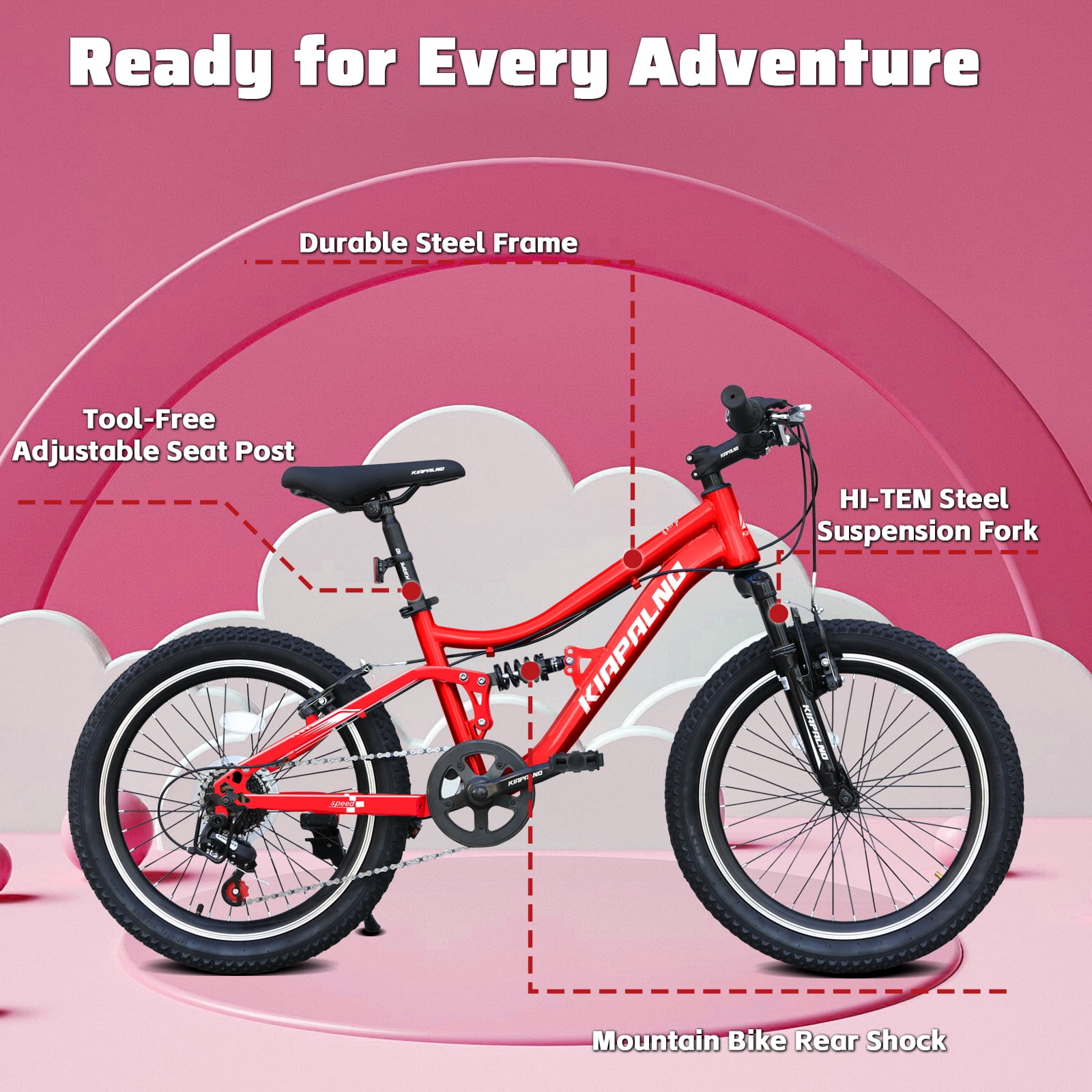 20 Inch Kids Mountain Bike Full Suspension, 7-Speed Mountain