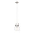 thumbnail image 2 of Innovations Lighting  Newton Sphere - 1 Light 8" Stem Hung Pendant Clear/Satin Nickel, 2 of 5