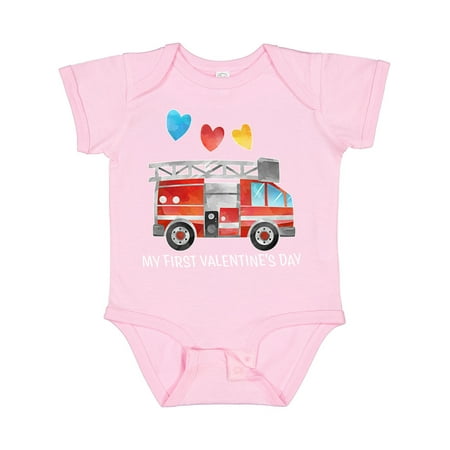 

Inktastic My 1st Valentine s Day Fire Truck with Hearts Gift Baby Boy or Baby Girl Bodysuit