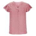 thumbnail image 7 of Women's Summer Blouses V Neck Swiss Dots Plain Work Tops Ruffle Short Sleeve Casual Comfy Loose Tunic Tops T Shirts, 7 of 7