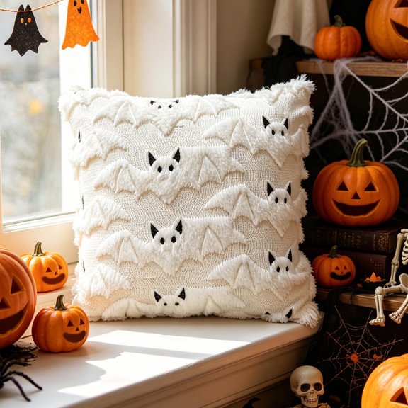 AuroraX Halloween Pumpkin Ghost Throw Pillow Covers Halloween Embroidered Decorative Cushion Cover Autumn Cute Farmhouse Thanksgiving Fall Home Decorations White