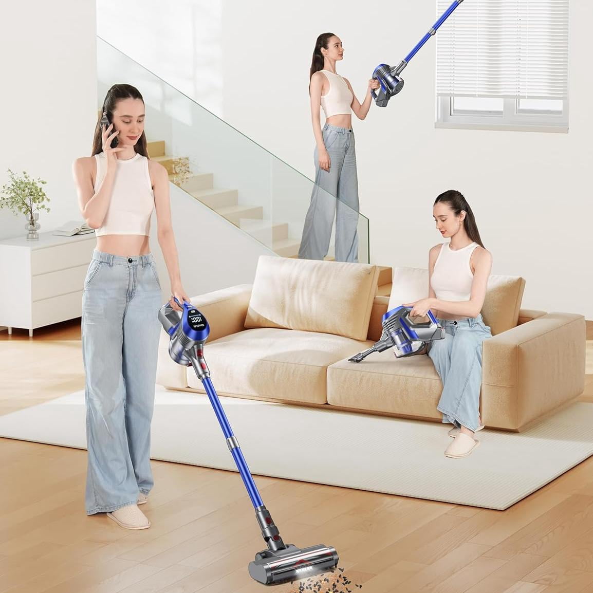Cordless Stick Vacuum, Lightweight 2.8 lbs, Powerful Suction, LED Lights, for Pet Hair Hardwood Floor Carpet
