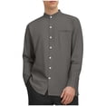 thumbnail image 3 of UVEASISHA Band Collar Linen Shirts for Men Long Sleeve Casual Button Down Shirt Side Slit Lightweight Business Work Shirts Dark Gray 3XL, 3 of 7