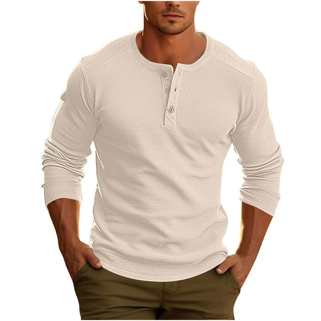 Chemises à Manches Longues pour Hommes, Chemise Unie Col en V, Style Printemps Hiver