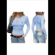 thumbnail image 1 of Camisetas de Larga para Mujer, Tops Cortos Básicos de Moda de Otoño, Conjuntos para Salir, Ropa Y2k Azul M, 1 of 7