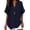 Dark Blue, variant on Ymauqau T Shirts for Women Rolled Short Sleeve Notched V Neck Curved Hem Pleated Tunic Tops Casual Loose Tee Blouses