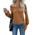 thumbnail image 1 of POINTERTECK Final Clear Out! Women‘s Ribbed Knit Sweater Puff Long Sleeve Tunic Tops V-Neck Button Decor Blouse Jumper Top, 1 of 5