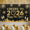 thumbnail image 5 of Gold Glitter New Year Banner Firework Design 2026 Celebration Display Clock Champagne Glasses Cheers Backdrop for New Year Party Eve Gathering Festive Event, 5 of 9