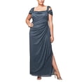 thumbnail image 2 of Alex Evenings Robe Longue Épaules Dénudées avec Jupe Froncée pour Occasion Spéciale, Paillettes Fumée, 20 Plus, 2 of 4