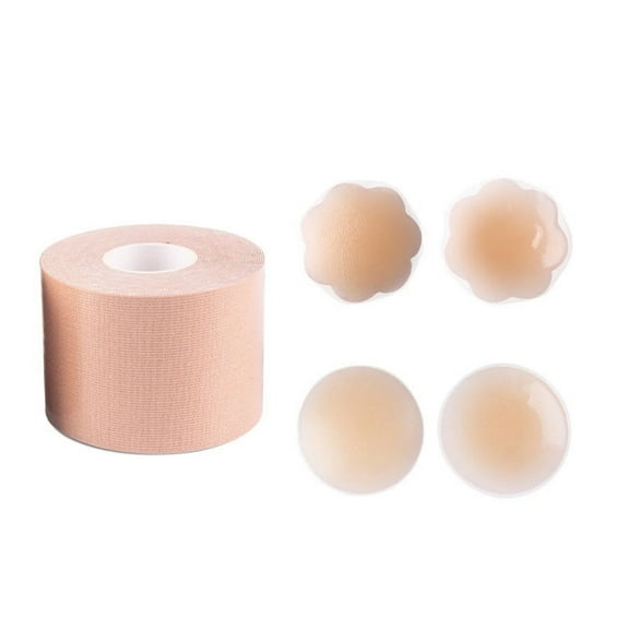 TELOLY Boob Tape, 2 Pairs Silicone Nipple Covers, Invisible Booby Tape with Adhesive Breast Lift Tape for AG Cup Beige