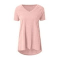 thumbnail image 4 of CHOK Hauts pour Femmes T-Shirts à Manches Courtes pour Femmes Liquidation Couleur Unie Grande Taille Tendance Été Coupe Décontractée T-Shirts Chemises Décontractées Col Rond Chemises Fluides Blouses Hauts Noir G, 4 of 5