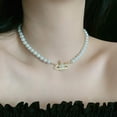 thumbnail image 2 of Colliers de Perles Blanches en Cristal Strass Collier Saturne Planète, 2 of 4
