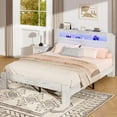 thumbnail image 2 of ENYOPRO Queen Bed Frame with Storage Headboard, Wood Platform Bed with LED Strips and Charging Station, Heavy Duty Mattress Foundation, Hold 600 LBS, Easy Assembly, White, 2 of 6