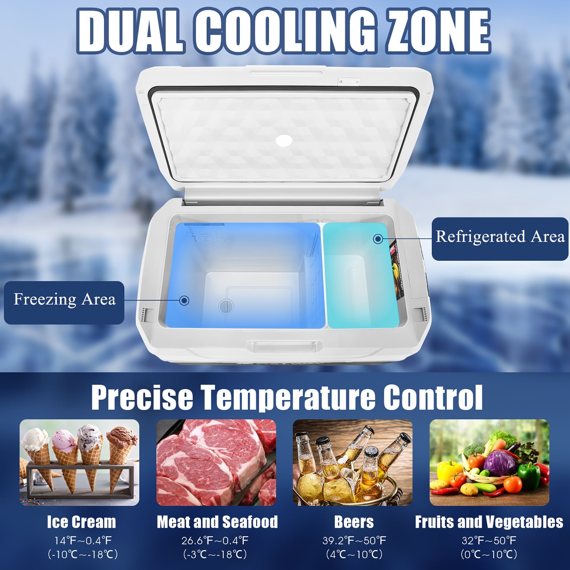 Costway 42 QT Portable Car Refrigerator Dual-Zone Car Cooler White