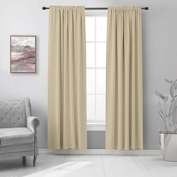 Homi Drapes Rod Pocket/Back Tab Blackout Curtains Thermal Insulated Room Darkening Drapes for Bedroom/Livingroom Along with 2 Panels,Tiebacks,Hooks (Beige, 52"x45")